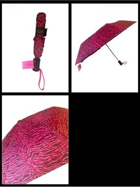 Betsy Johnson Foldable Pink Zebra Print Compact Umbrella
